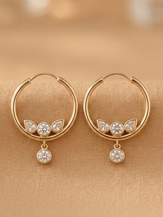 14K Gold Womens 1ct Diamond Hanging Drop Dangle Hoop Earrings 14K Silver Jewelry